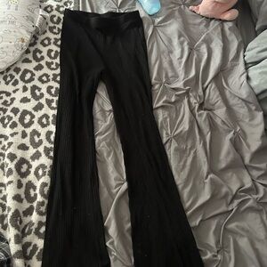 Black Ribbed Flare Pants